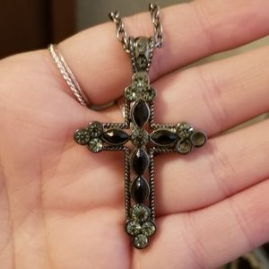 Gunmetal colored cross necklace